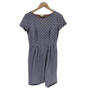 Boden Phoebe Jersey Dress 6R Gray Blue Velvet‎ Polka Dot Pockets Short Sleeve